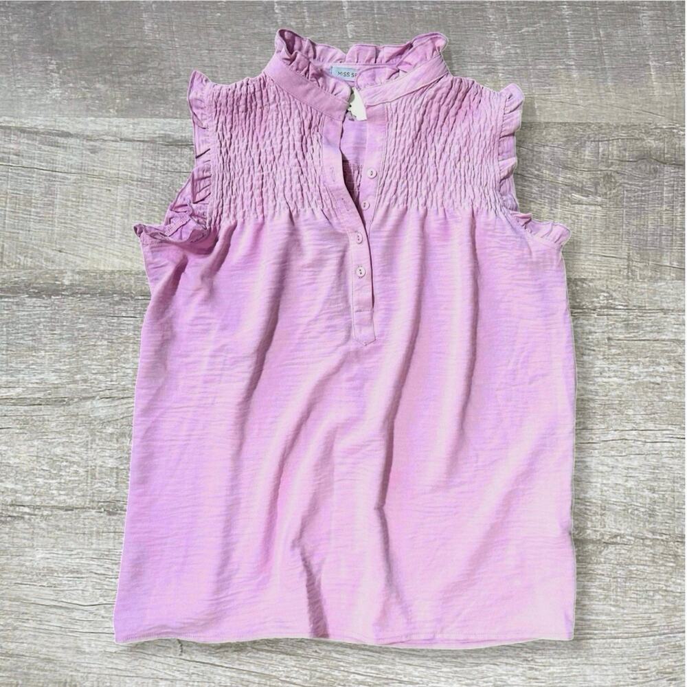 Miss Sparkling NEW Ruffle Sleeveless Top Womens S Smocked Button Yoke Relaxed